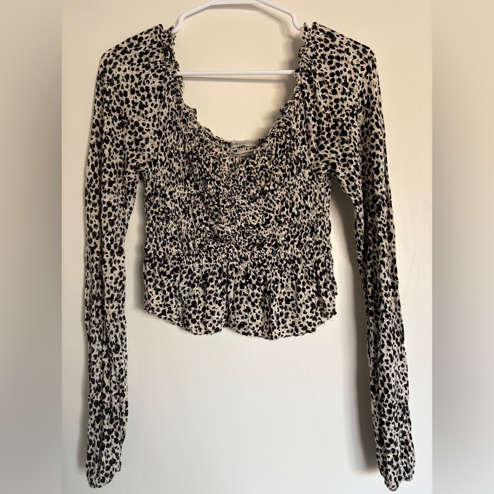 Urban Outfitters Black and Cream Animal Print Crop Top